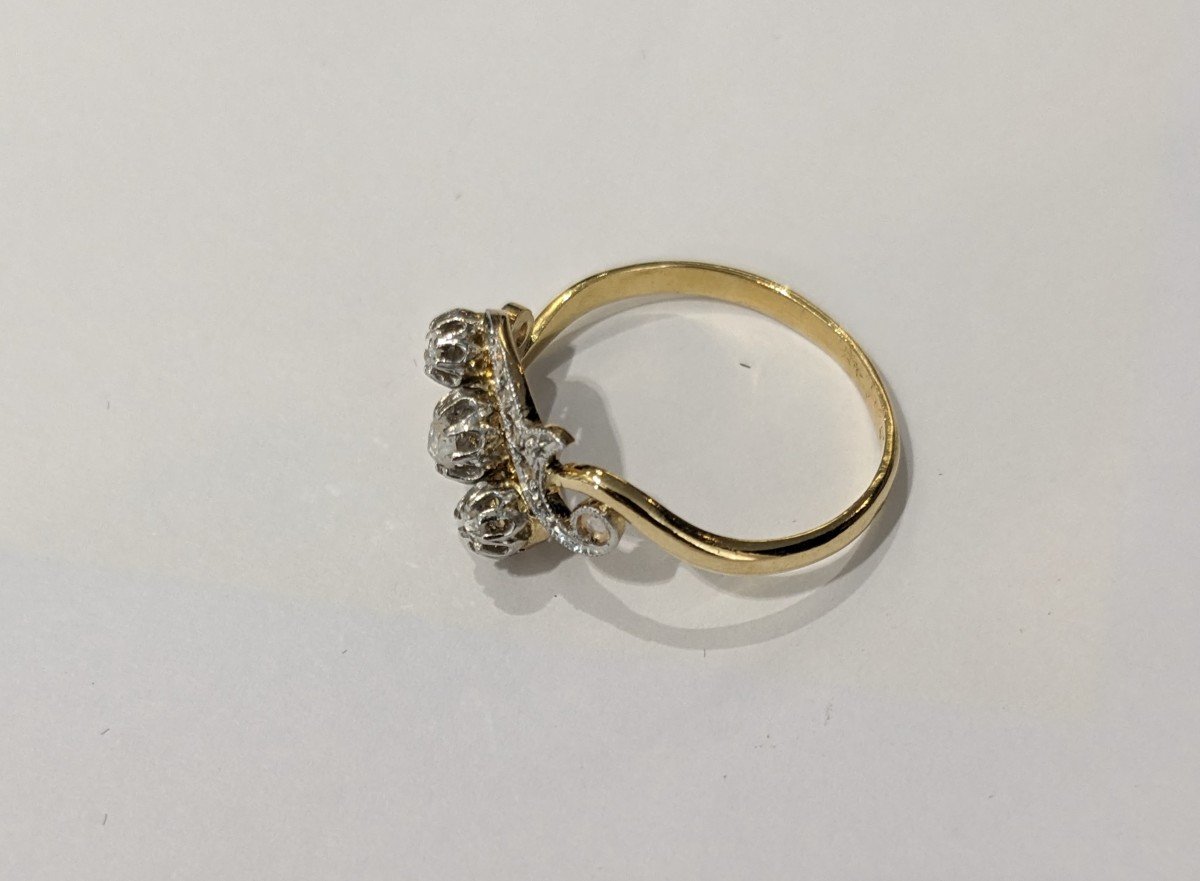 Small Ring In Yellow Gold, Platinum, Diamonds, 1900 Period-photo-5