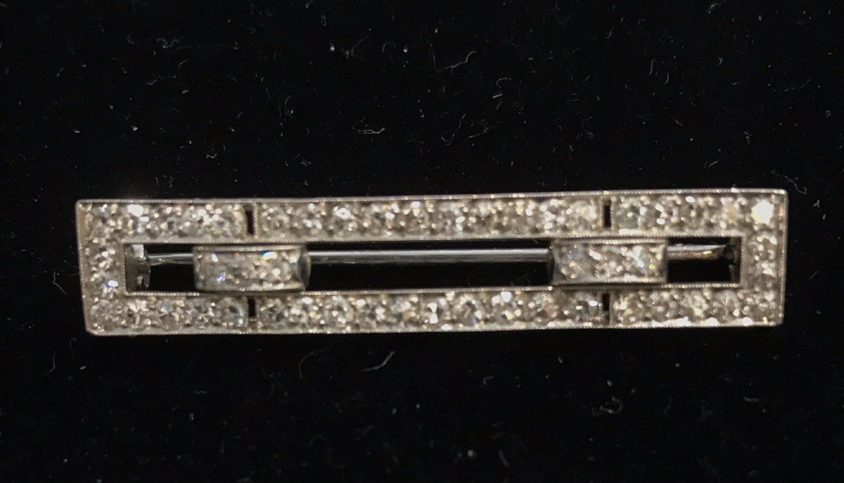 Barrette Brooch In Platinum And White Gold Set With Small Diamonds - Period 1925/1930-photo-2