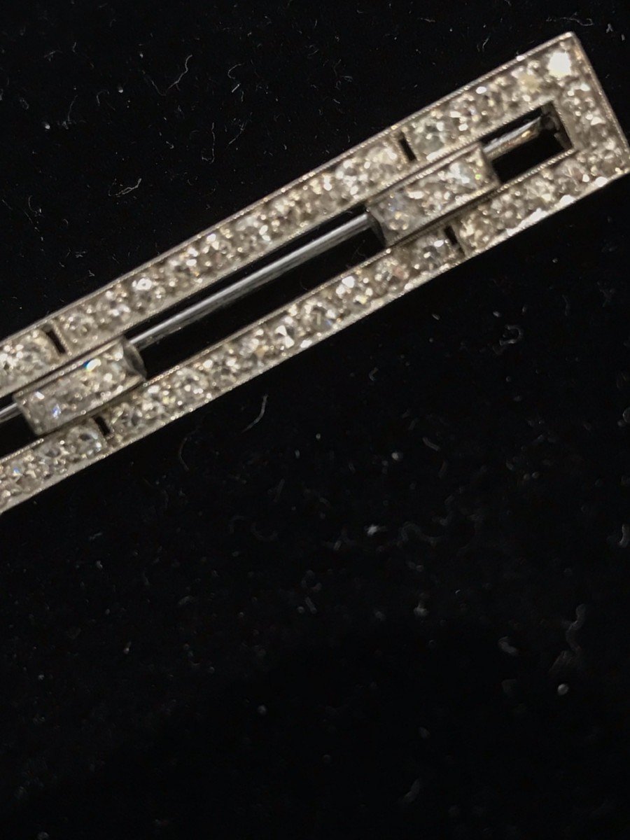 Barrette Brooch In Platinum And White Gold Set With Small Diamonds - Period 1925/1930-photo-1