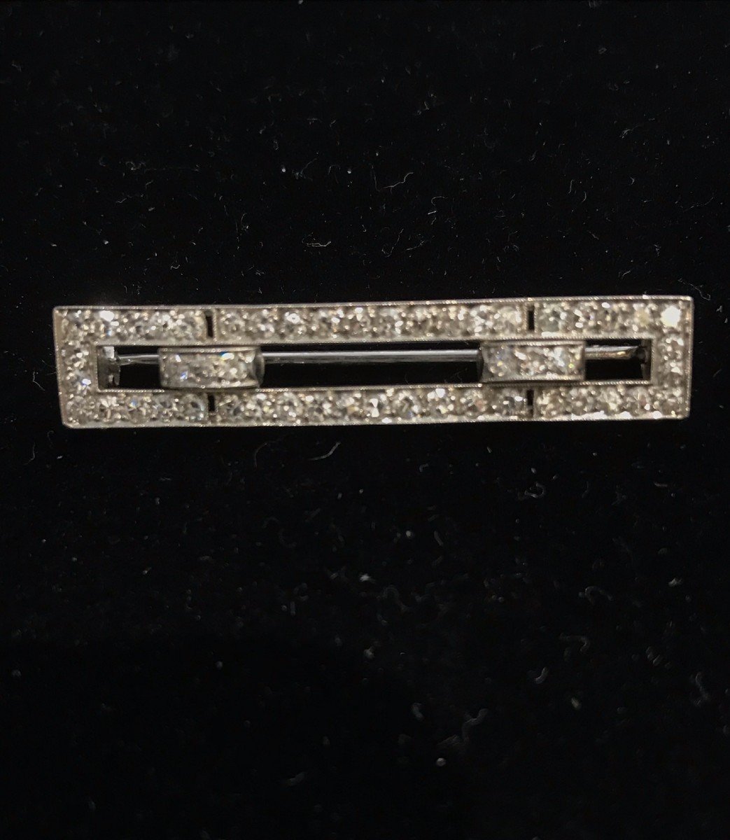 Barrette Brooch In Platinum And White Gold Set With Small Diamonds - Period 1925/1930