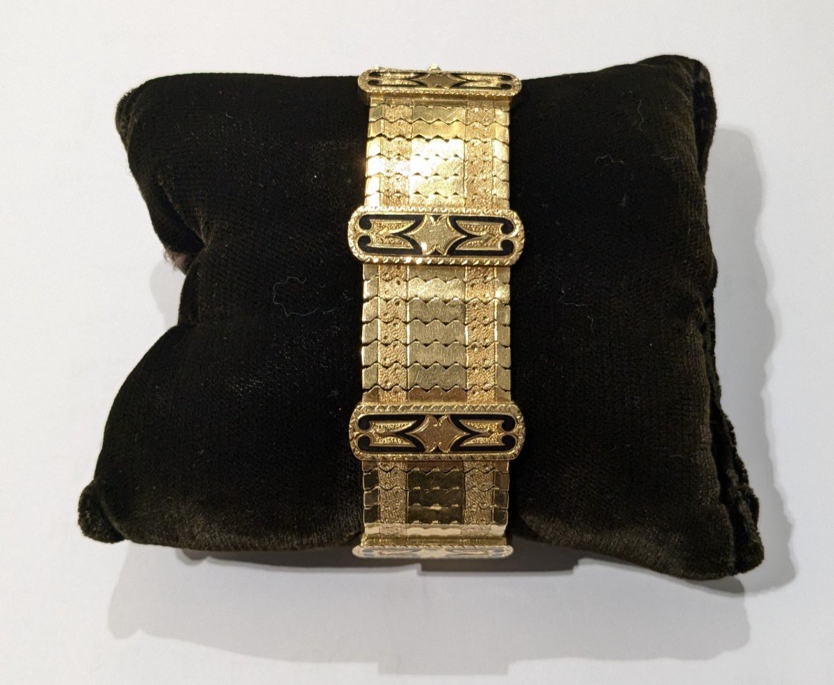 Flexible Bracelet In Yellow Gold And Enameled Bars - Napoleon III Period