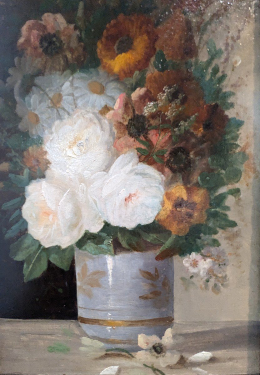 D. Bonheur "bouquet De Fleurs" Huile Sur Panneau -photo-4