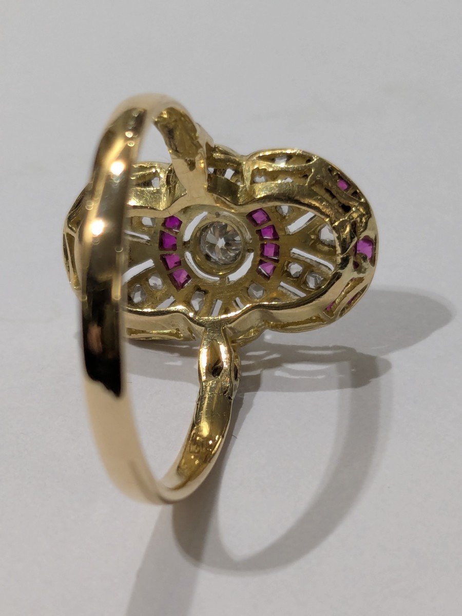 Ring In Yellow Gold, Platinum, Diamonds And Small Rubies-photo-2