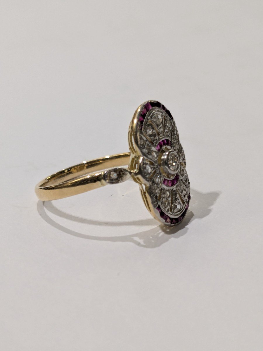 Ring In Yellow Gold, Platinum, Diamonds And Small Rubies-photo-5