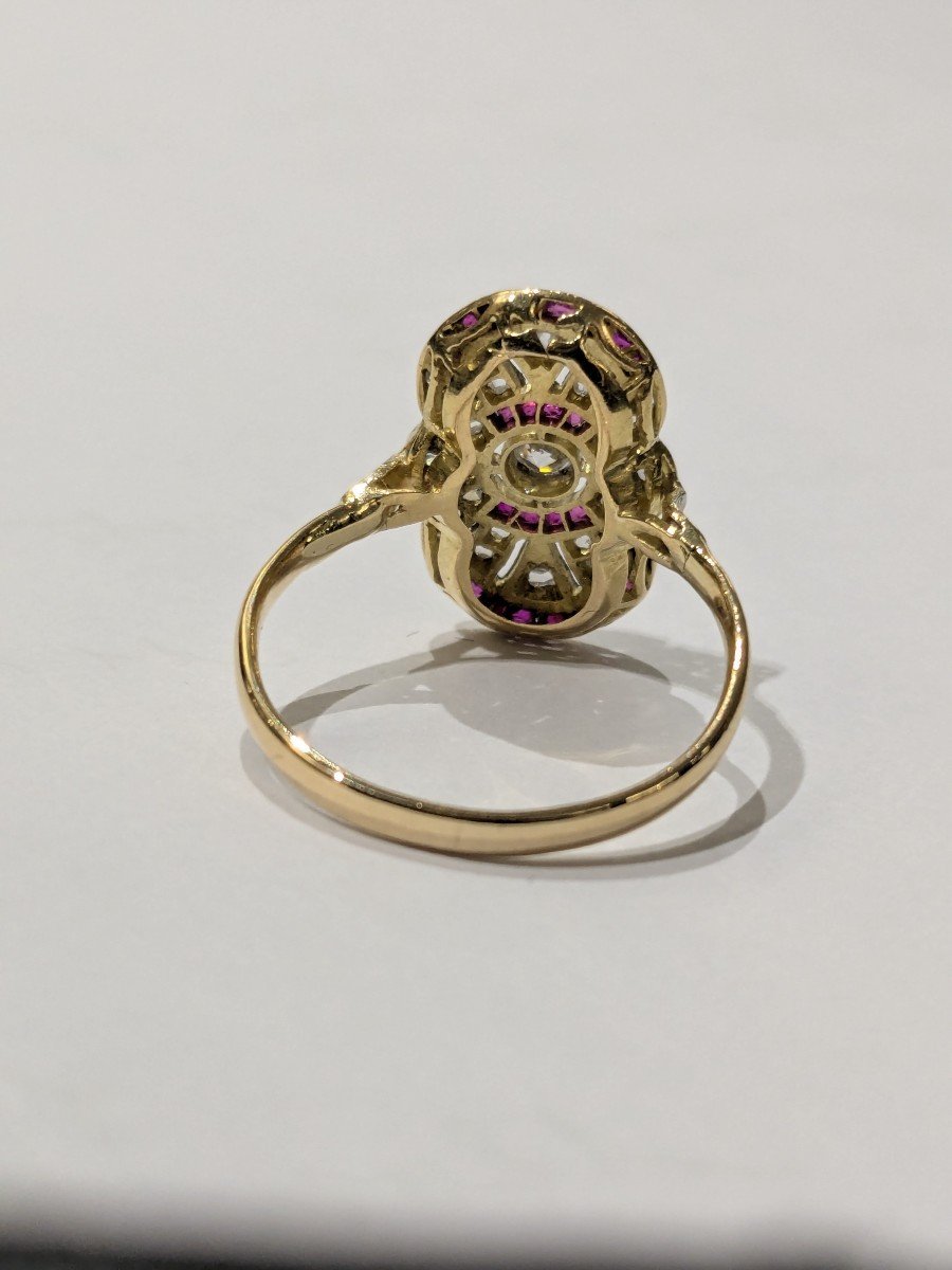 Ring In Yellow Gold, Platinum, Diamonds And Small Rubies-photo-6