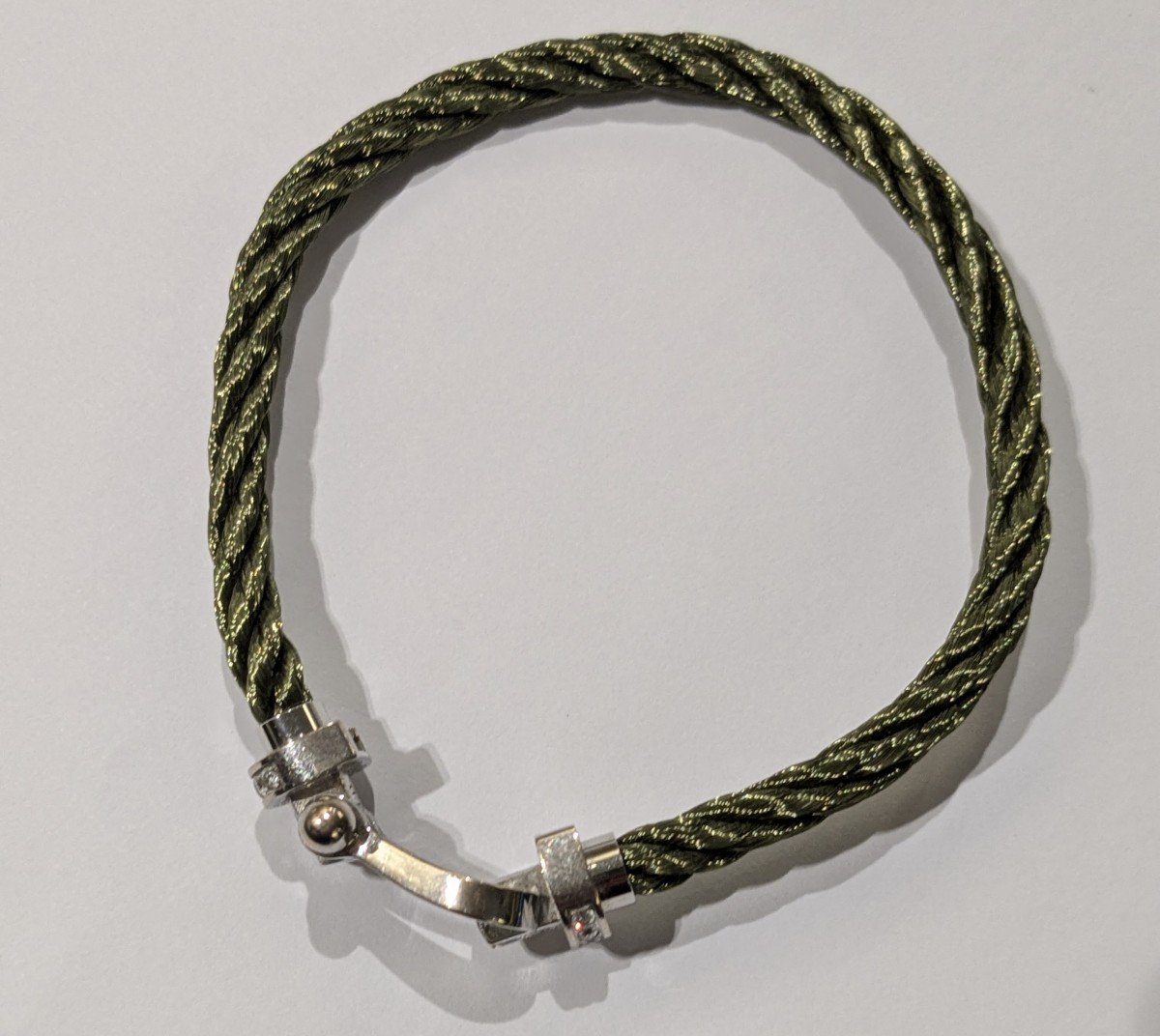 Fred - Handcuff Bracelet Force 10 Twisted Green Metal, Diamond Carabiner -photo-4