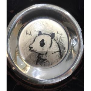 “panda” Silver Plate Signed Bernard Buffet - With Certificate, Numbered, Limited Edition 