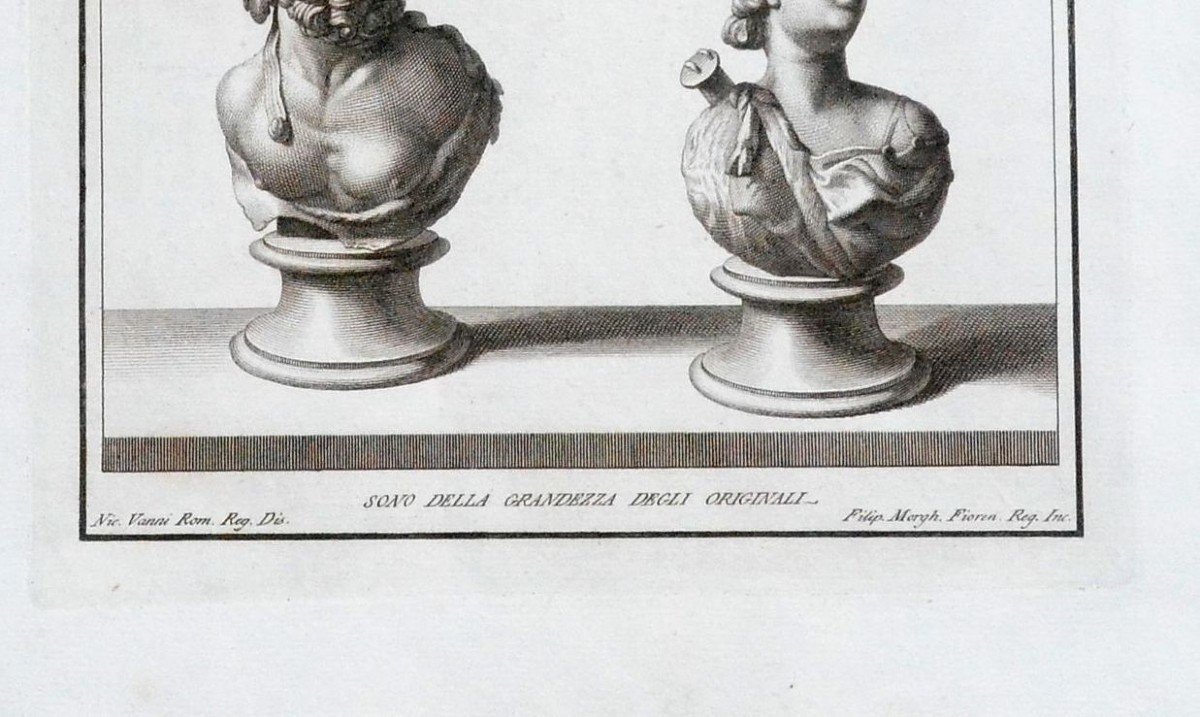 3 Roman Busts. 18th Century Engraving.-photo-3