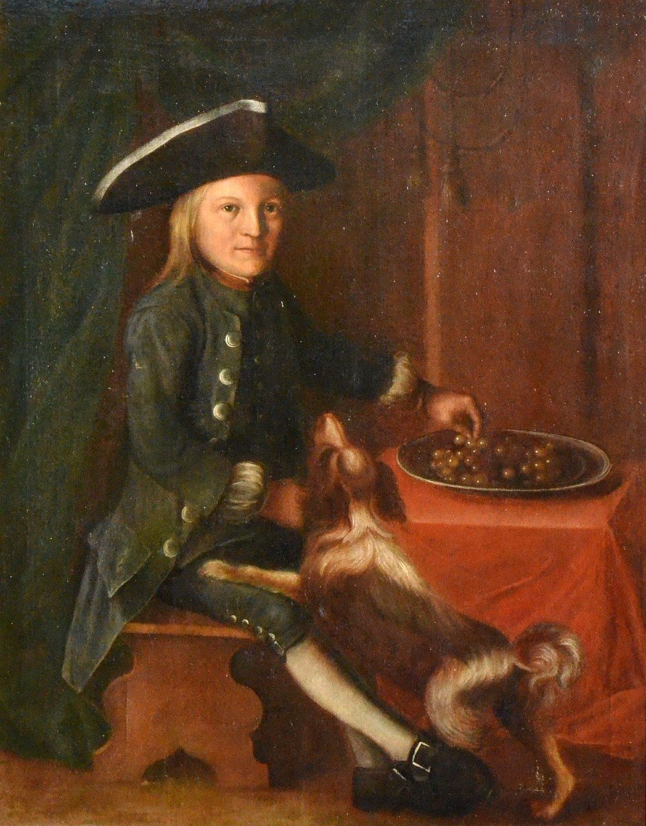 “young Man And His Dog.” Louis XV Period.-photo-2