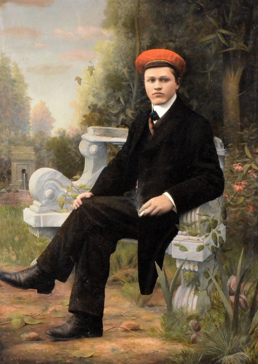 Large Portrait Of An Elegant Young Man With A Cigarette.