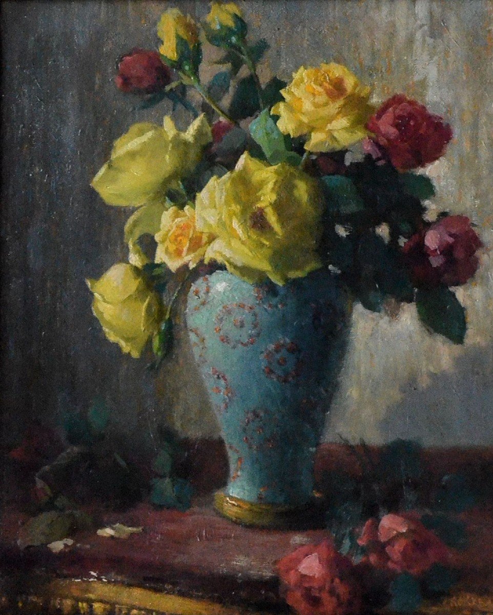 “vase Of Roses” Henry Kokken (1860 – 1941)-photo-2