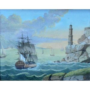 Navires approchant des côtes. XVIIIe siècle.