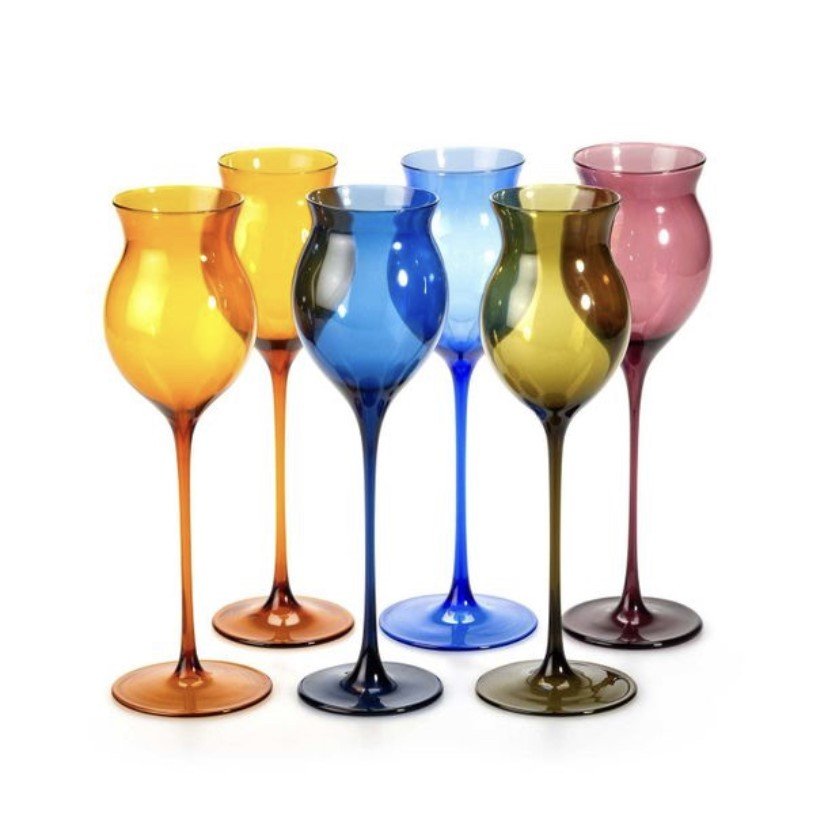 Suite Of Six Colored Wine Glasses From La Verrerie De Lauscha