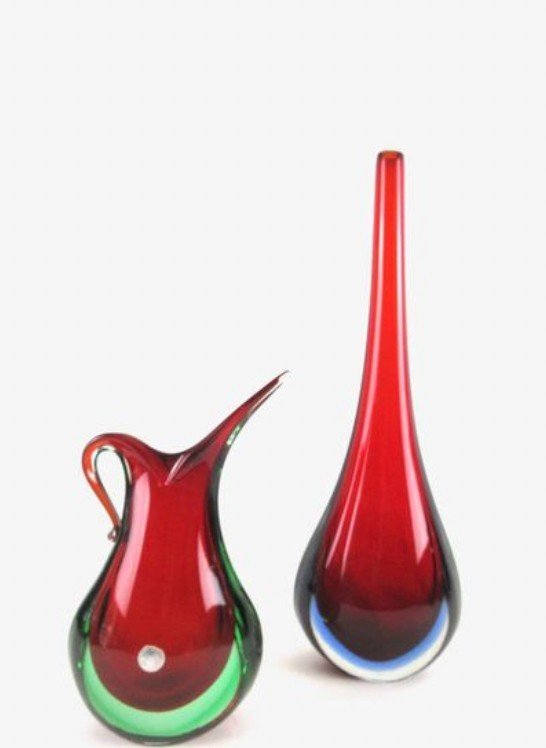 Deux vases dits "Sommerso" en verre de Murano