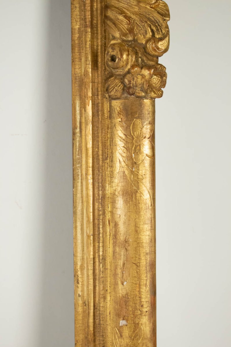 Cadre En Bois Sculpté Et Redoré d'époque Lousi XIV à Coins Fleuris, Fin XVIIe-photo-2