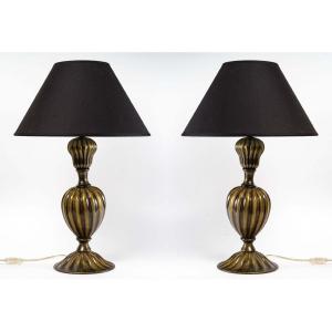 Pair Of Murano Glass Baluster Lamps, 1950s
