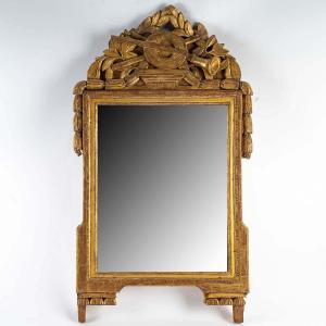 Miroir En Bois Sculpté Doré d'époque Louis XVI