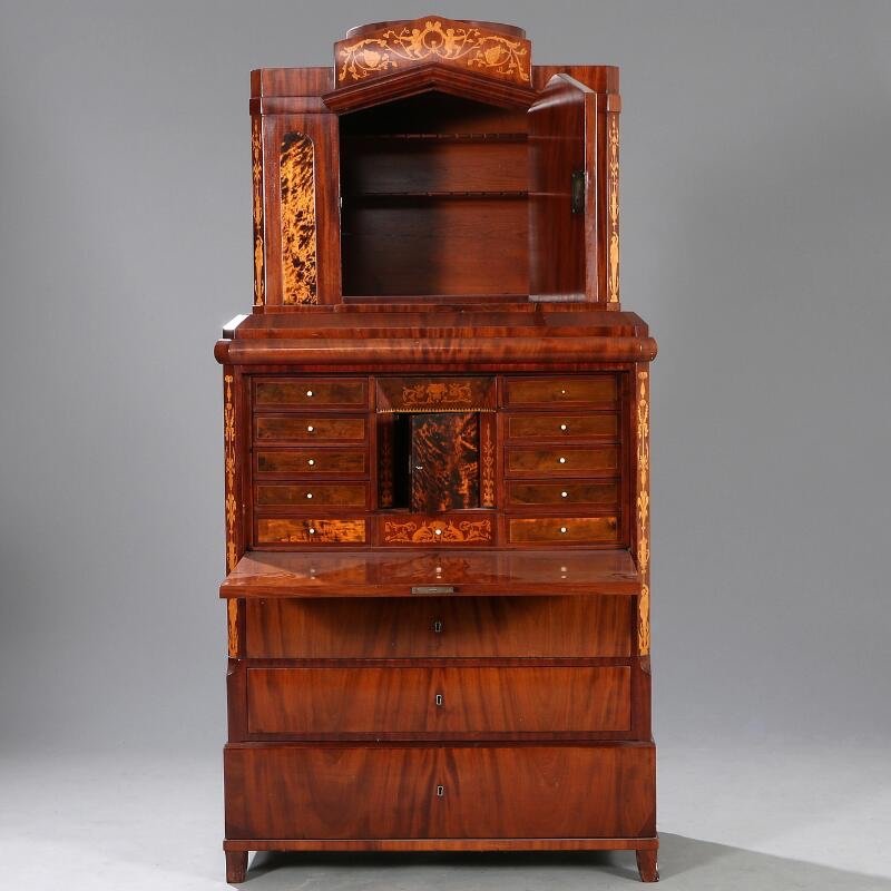 Architectural Secretair, Mahogany And Birch, Balticum, Early 19th Cent. -photo-2