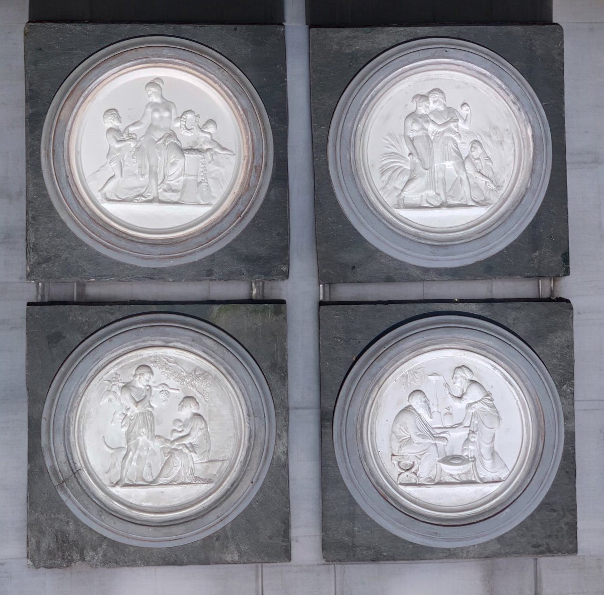 Biscuit Medallions, Suite “the 4 Seasons Of Life” After Thorvaldsen, Slate Background 