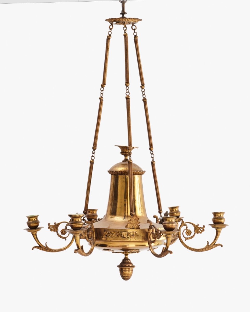 Empire Chandelier Gilt Bronze With Grape Motives , 6 Lights, Sweden Early 19th Century -photo-2