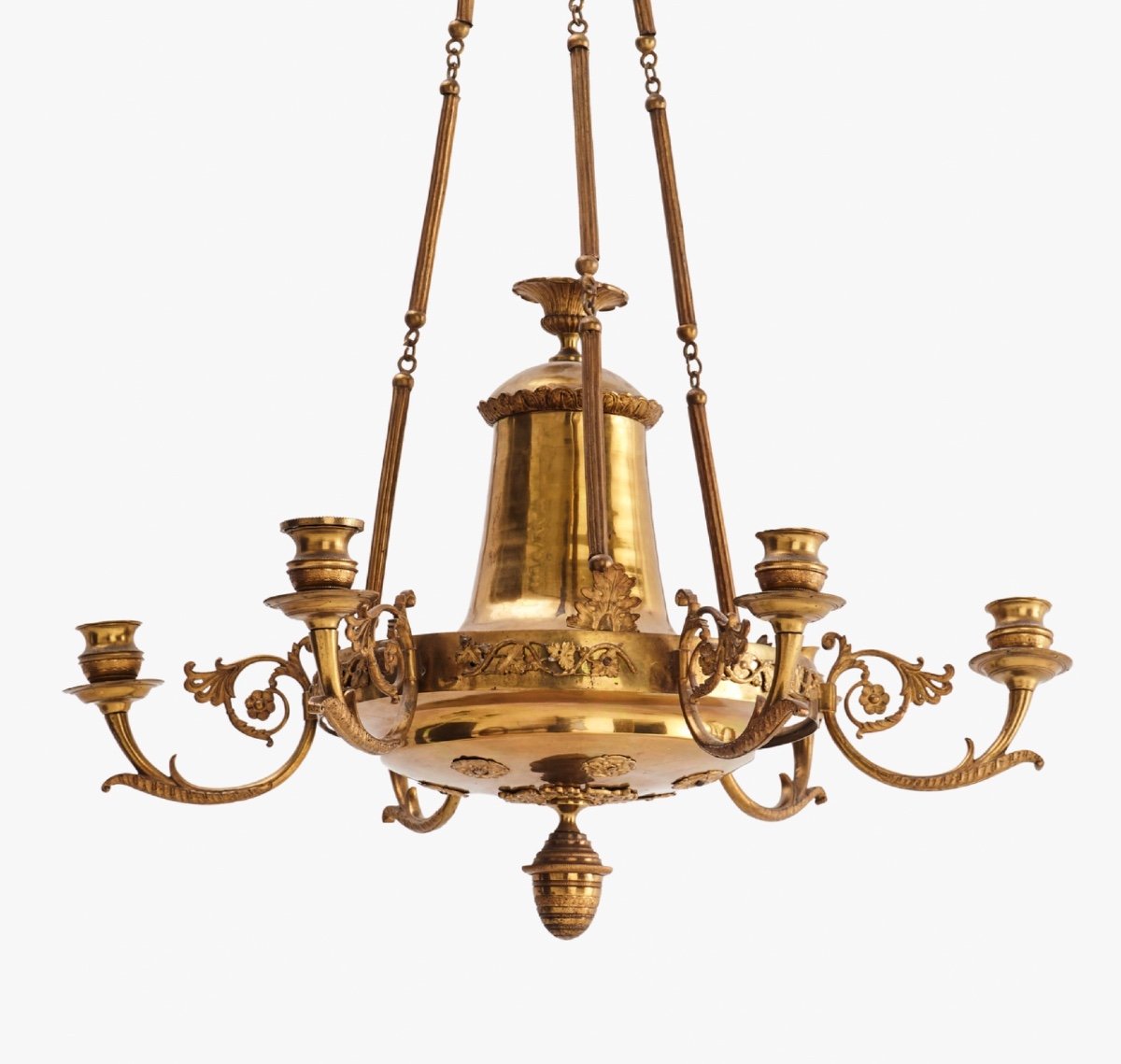 Empire Chandelier Gilt Bronze With Grape Motives , 6 Lights, Sweden Early 19th Century 