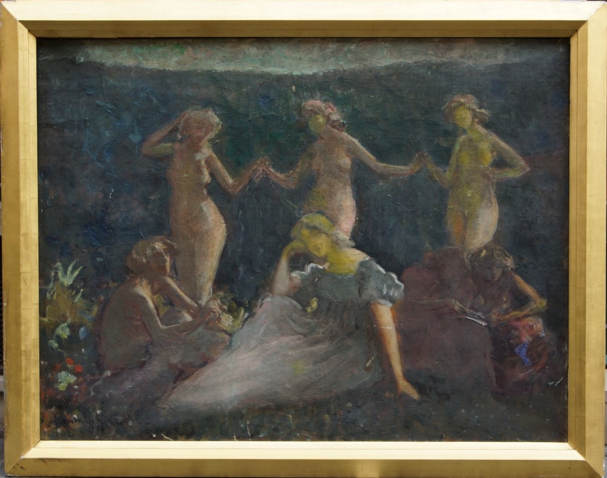 Rêveries  de Danseuses  ,Huile Sur Toile Signée Constantin Kouznetsoff, école à Russe De Paris -photo-2