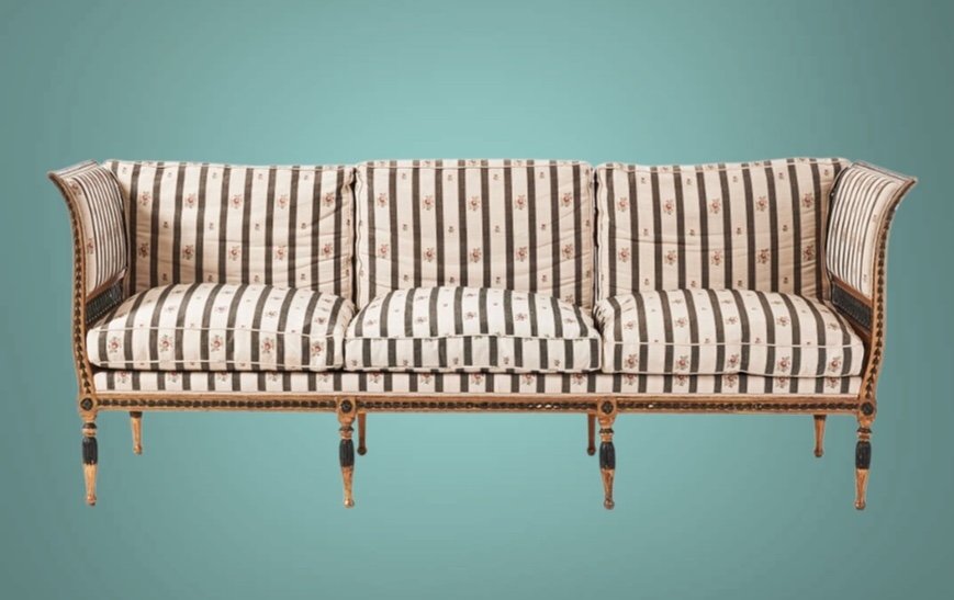 Large Gustavian Empire Sofa, Gilded And Patinated Wood, Length 225cm -photo-2