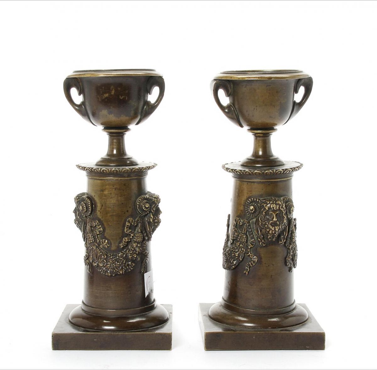 Pair Of Patinated Bronze Candlesticks