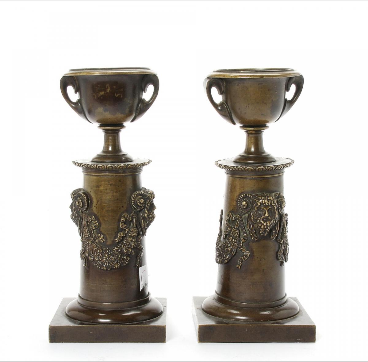 Pair Of Patinated Bronze Candlesticks-photo-2