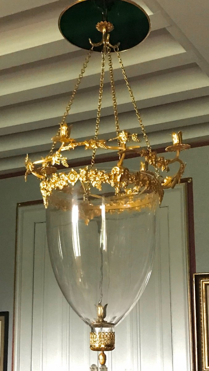 Neo-classical Russian Style Lantern With Grapes Branches - Gilt Bronze Andcrystal-photo-4