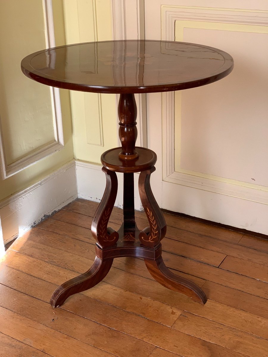 Light Mahogany Guéridon  Table With Yellow Wood Inlays, Mid 19th Cent. 