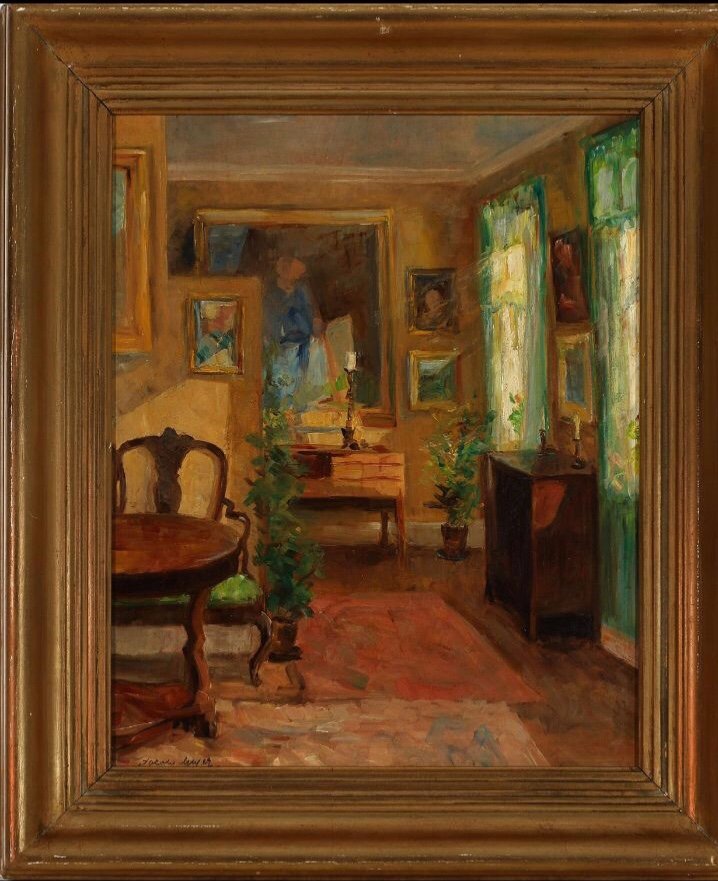 Intérieur Impressioniste Danois, Signé Jacob Meyer 1895-1971-photo-2