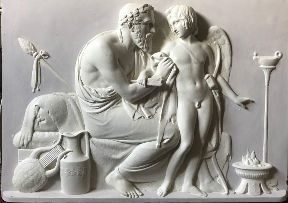 Anacreon  et Cupidon - Bas-Relief Platre , d’après Thorvaldsen ,  50x70cm -photo-2