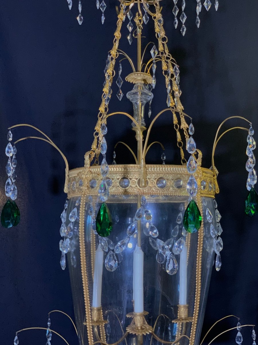 Large Lantern  With Green Crystals And Gilt Bronze In  Spirit Of Pavlovsk Palace -photo-3