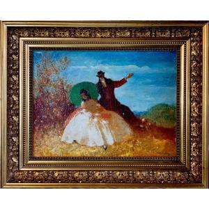 “an Handsome Pair At  Country “ , Oil Sign. Walter Heimig , German Sc. 