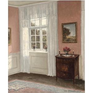 Window Light In A Pink Interior, Oil On Canvas, Signed Wm. Henriksen, Danish School