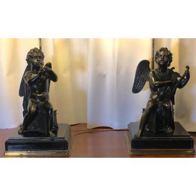Angels Musicians Bronze Pair Lamps
