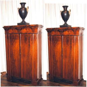 Pair Of Early Bidermeier  Cabinets  Light Walnut Veneer , Circa 1820 