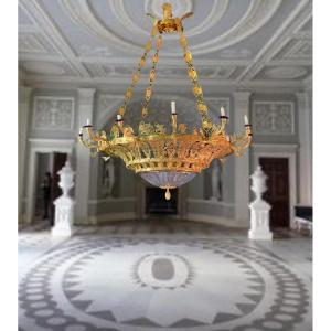 Very Large Russian Empire Style Chandelier, Gilt Bronze And  Crystal Cup 