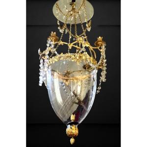 Neo-classical Russian Style Lantern With Grapes Branches - Gilt Bronze Andcrystal