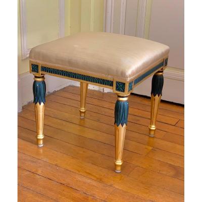 Gustavian Style Stool, Gilt And Patina, Early 20th Century