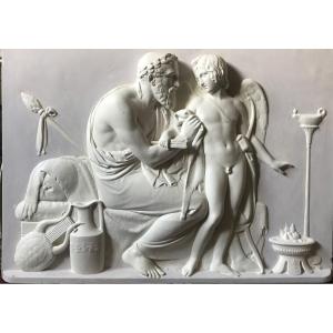 Anacreon  et Cupidon - Bas-Relief Platre , d’après Thorvaldsen ,  50x70cm 