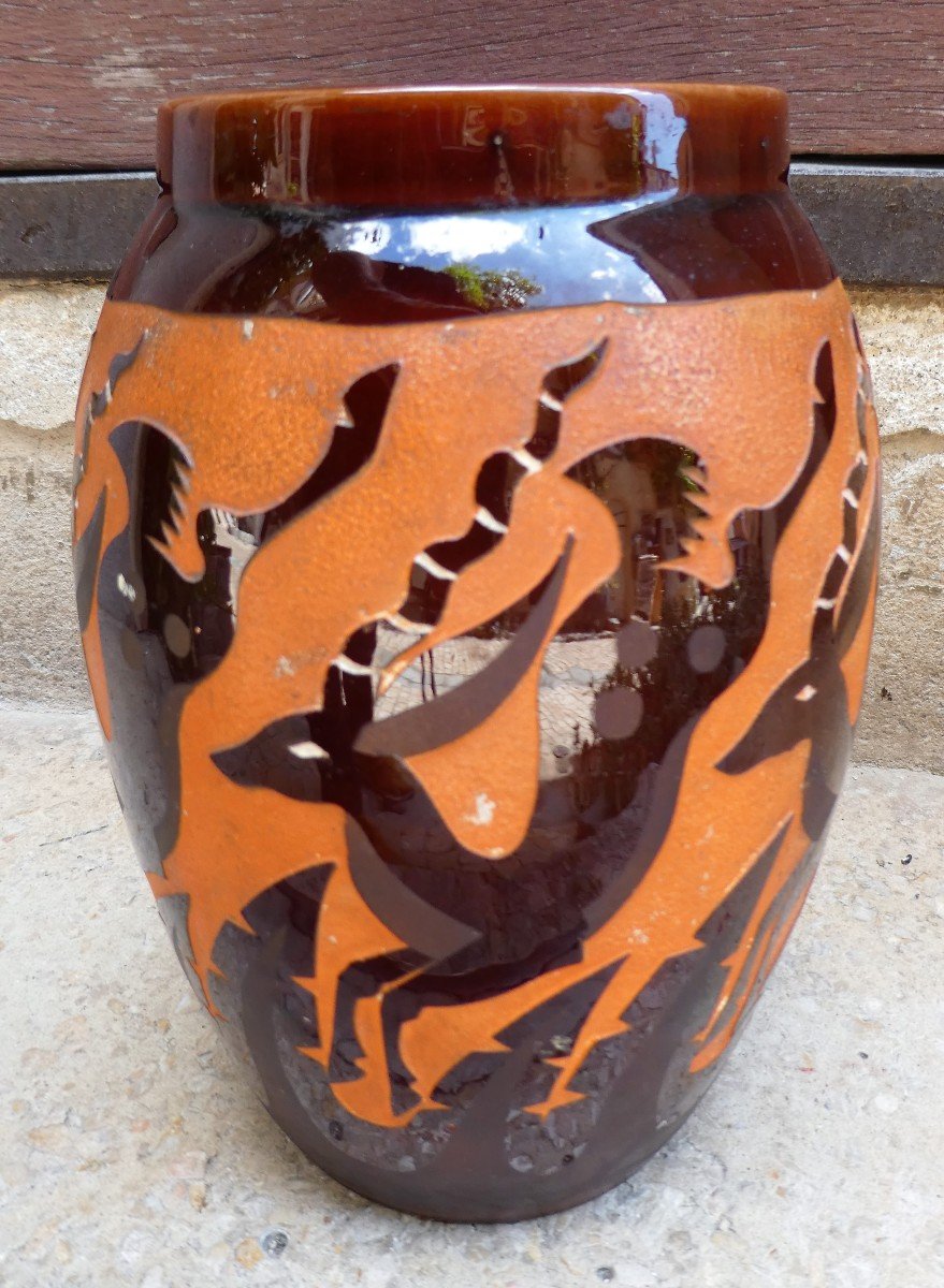 Vase With Gazelles Art-deco Period By Roger Mequinion-photo-3