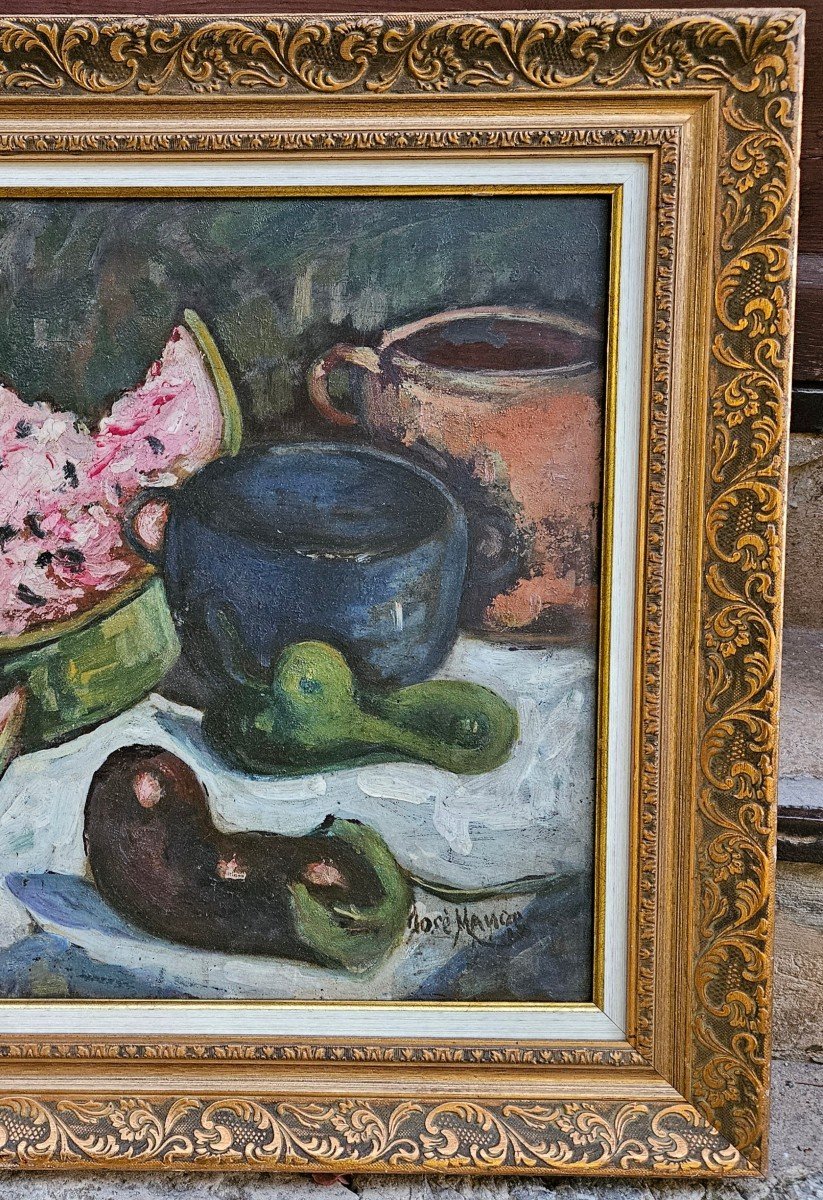 Pastèques et pot bleu Par José Mange 1866-1935-photo-1