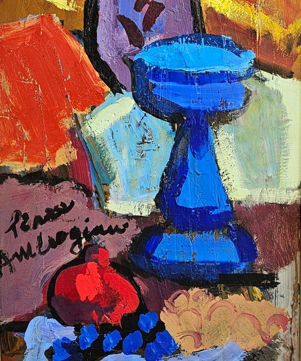 Bouquet De Fleurs Au Vase Bleu Par Pierre Ambrogiani 1907-1985-photo-3