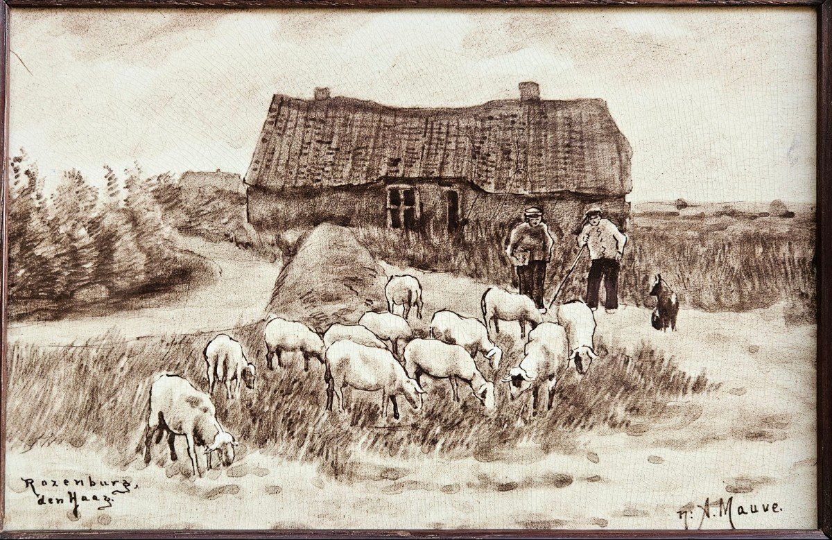 The Shepherds And Their Sheep Signed Anton Mauve 1838-1888-photo-2