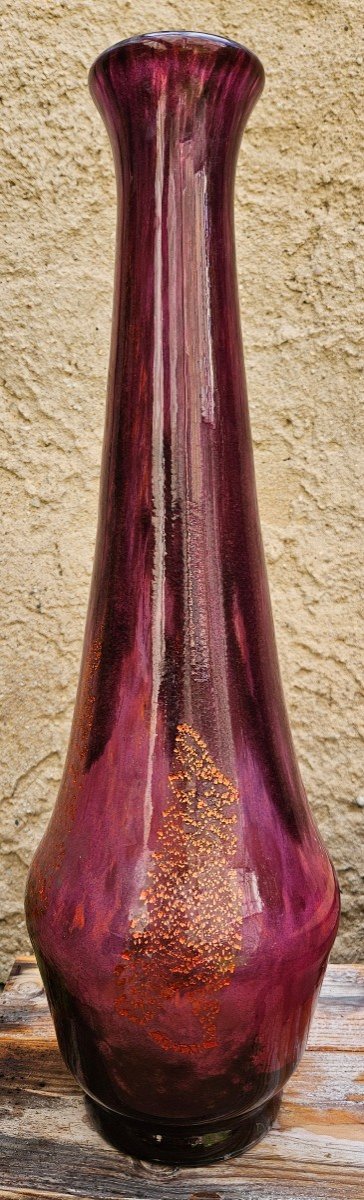 Daum Vase Around 1925 With Inclusions Of 4 Gold Leaves-photo-2