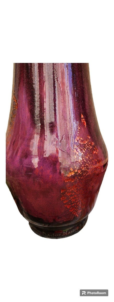 Daum Vase Around 1925 With Inclusions Of 4 Gold Leaves-photo-4