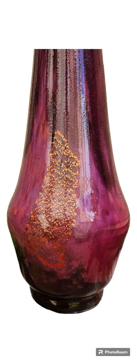 Daum Vase Around 1925 With Inclusions Of 4 Gold Leaves-photo-6