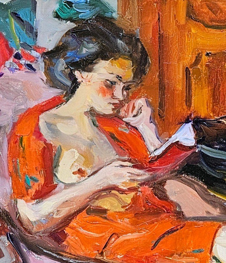 Young Woman Reading By Pierre Cornu 1895-1996-photo-7